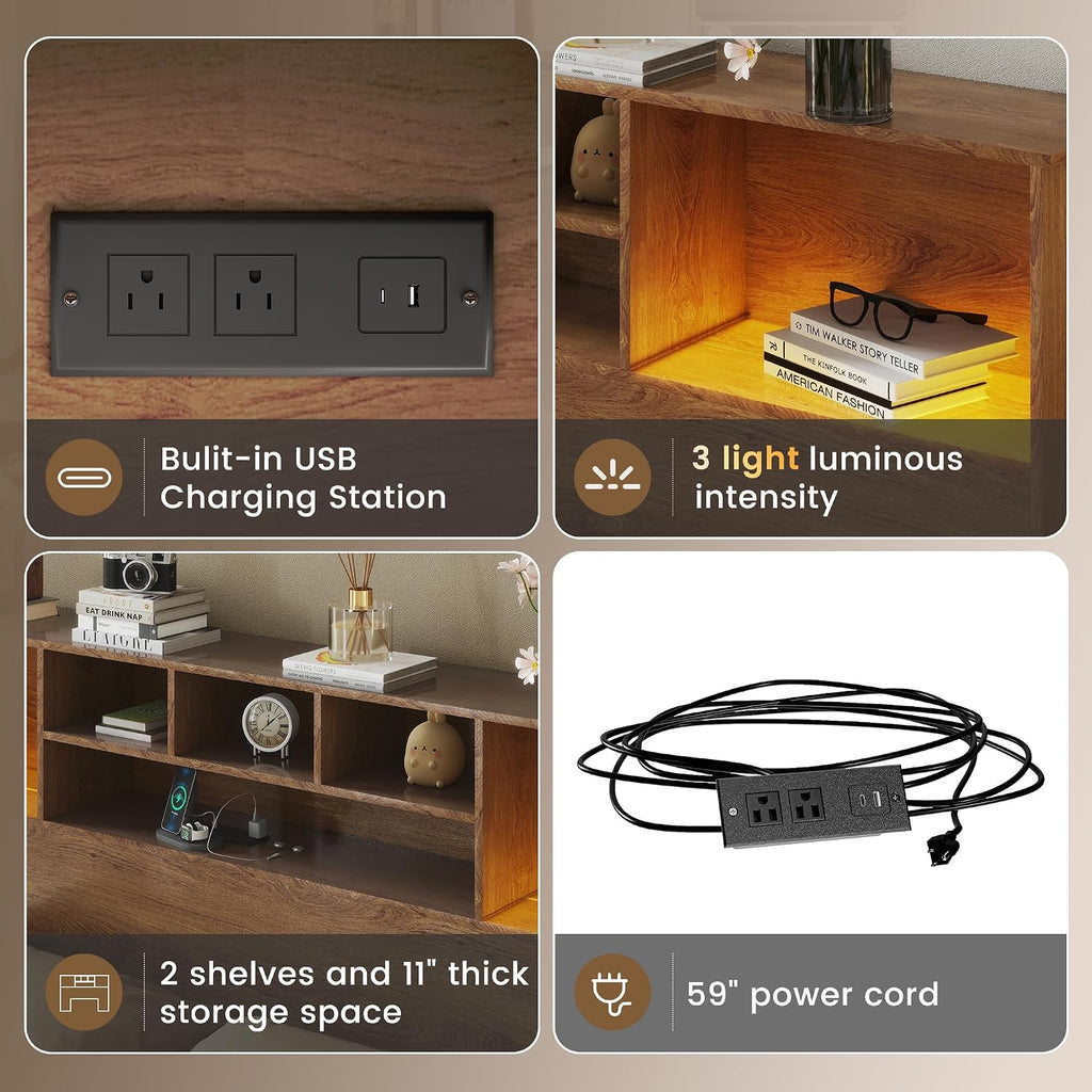 King Headboard Only, King Bookcase Headboard with Charging Station, Storage Wooden Head Board with USB & 2 Power