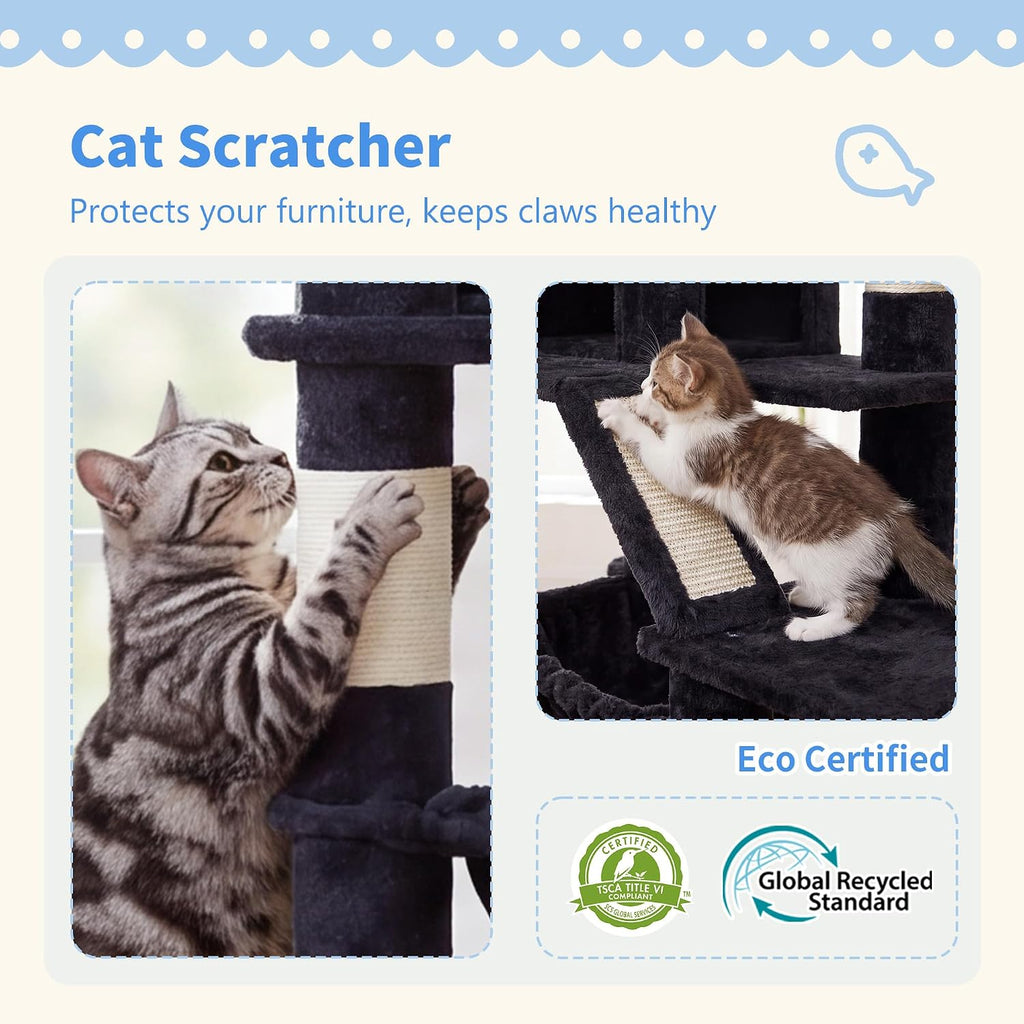 Cat Tree, 71-Inch-Tall Tower for Indoor Cats with 2 Perches