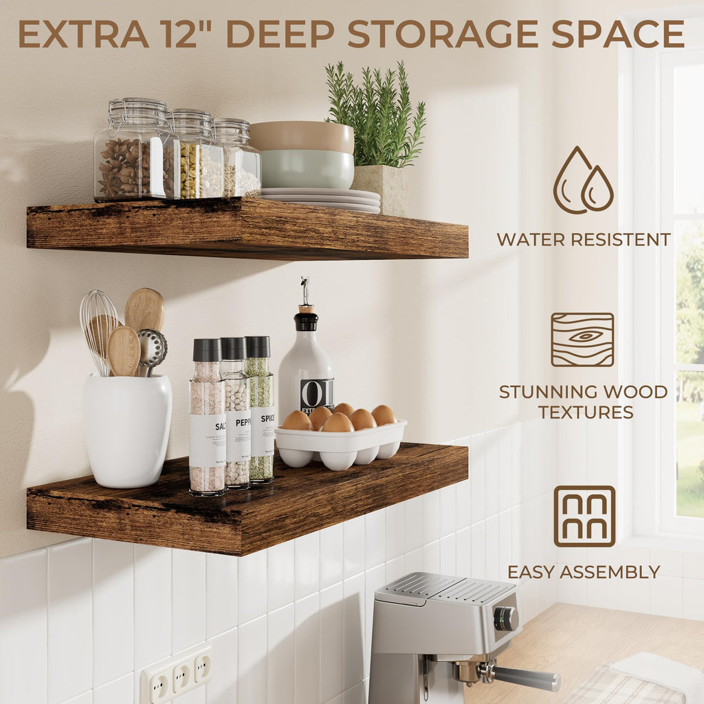 Long Floating Shelves for Wall 2Pack|Rustic Brown|55" Lx12 D