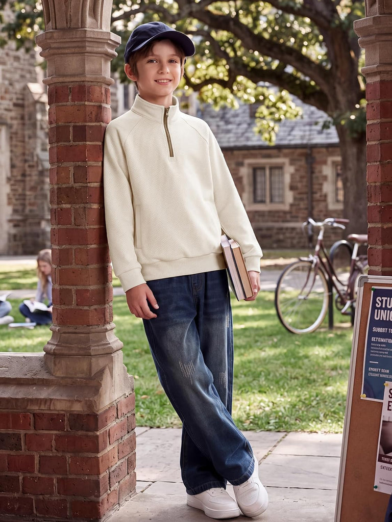 Boys Quarter Zip Pullover, Textured Sweatshirt Long Sleeve
