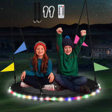 40 Inch Tree Swing with LED Light for Kids, 900lbs Flying Saucer Swing, with Adjustable Hanging Straps, for Indoor