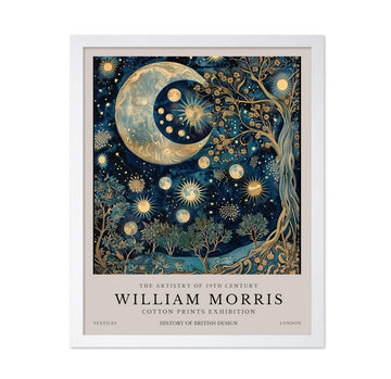 Art William Morris Poster - Moon and Stars Print - Flower & Night Sky Art - Botanical Design - Exhibition Print