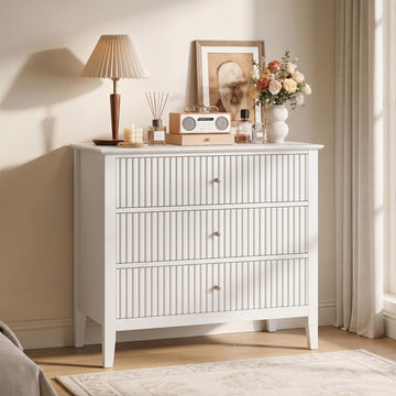 Fluted 3 Drawer Dresser, 32" Wide Nightstand, White