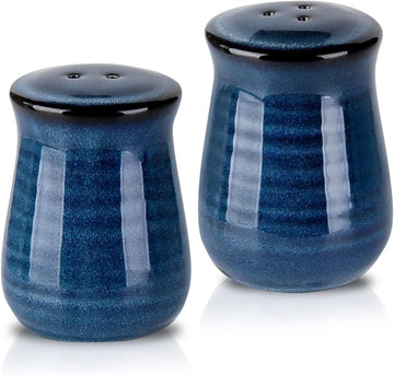 Ceramic Salt and Pepper Shakers,Navy Farmhouse Salt Shaker, Vintage Spice Shaker for Compact - Set of 2