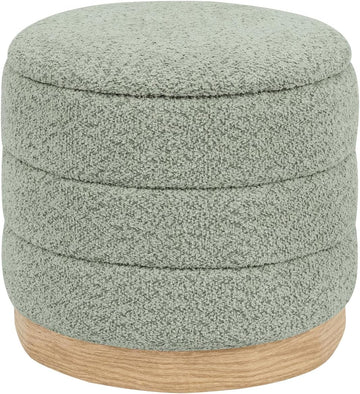 Round Storage Ottoman with Reversible Tray Lid, Folding Chenille Fabric Footrest with Hidden Storage, 15.4" Footstool