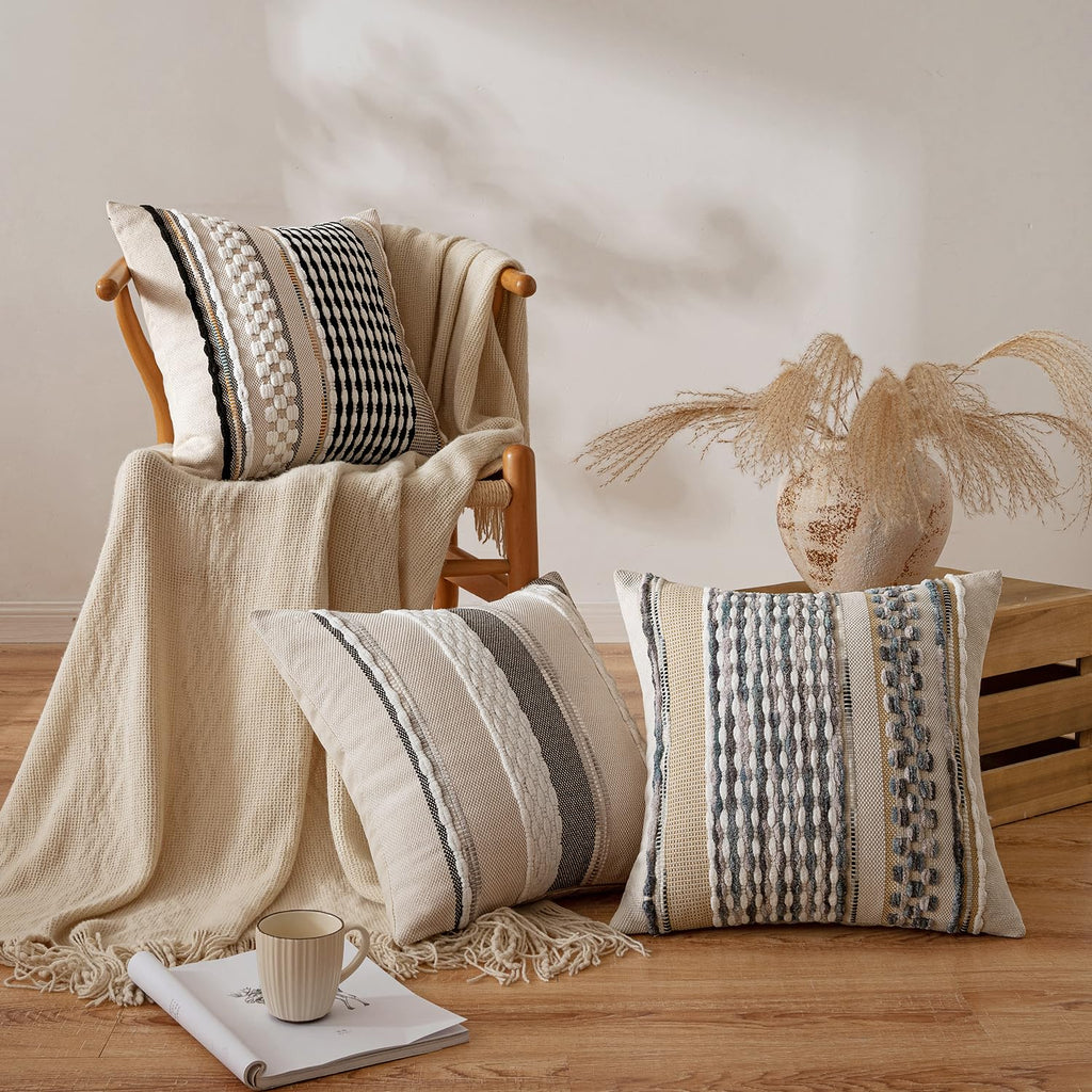 Boho Decorative Pillow Covers Gray Blue Stripe 26x26 Inch Pack of 2
