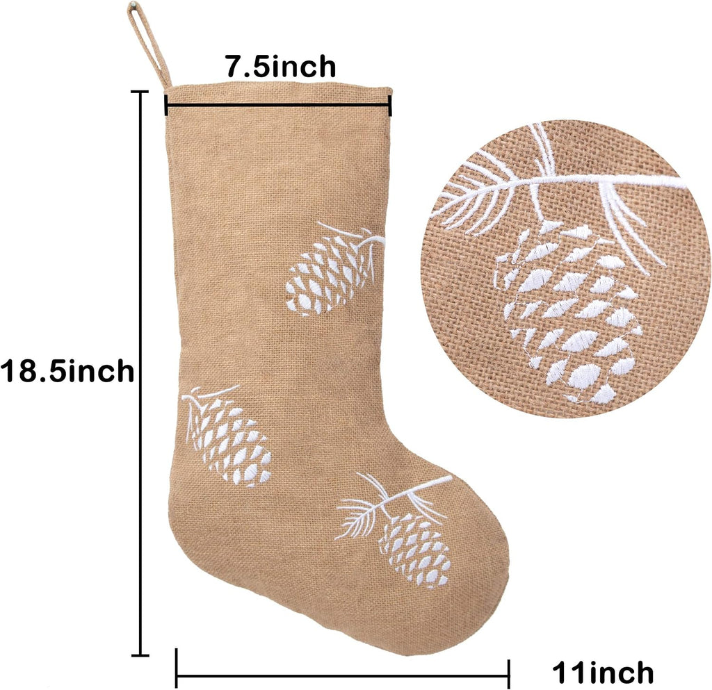 Christmas Stockings 4 Packs for Family 18.5" Large Linen Embroidery Classic Christmas Stockings Burlap Minimalist