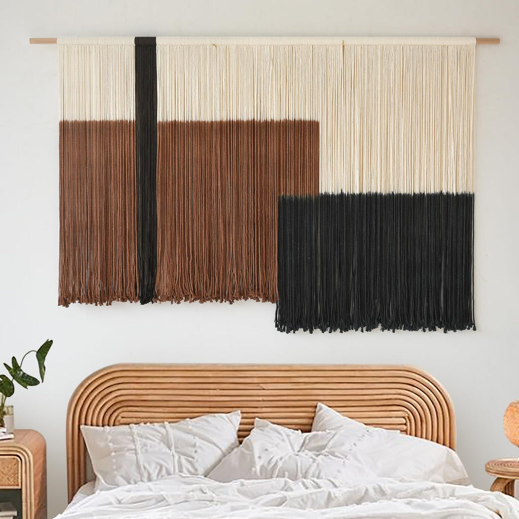 Macrame Wall Hanging Large Dip Dyed Brown Boho Fiber Art Decor 57"W*35"L