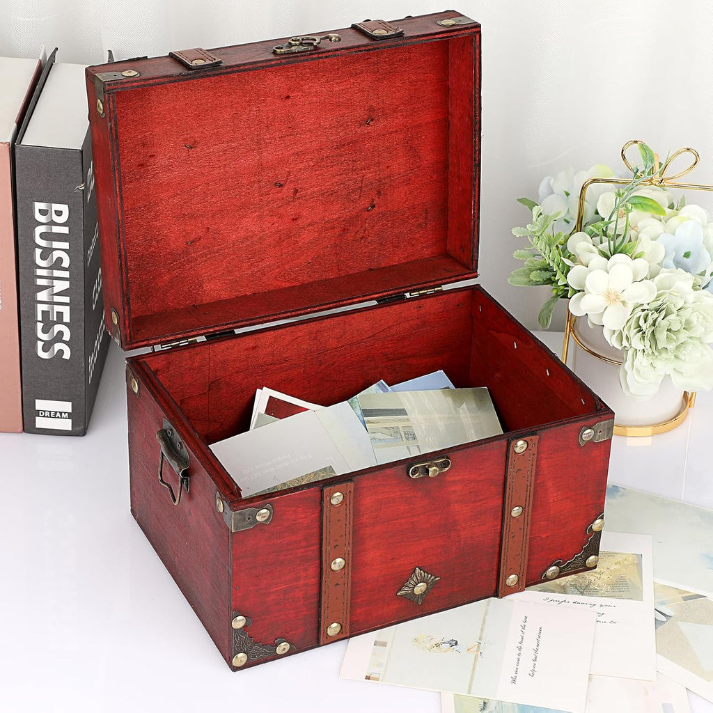Vintage Treasure Chest, Pirate Keepsakes Box for Gifts, Wooden Storage Box Decorative for Jewelry Pearl Trinkets