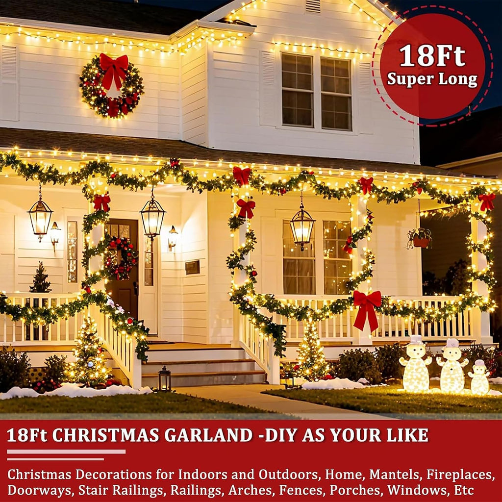 Super Long 18 Ft Prelit Christmas Garland with Lights for Outdoor Indoor