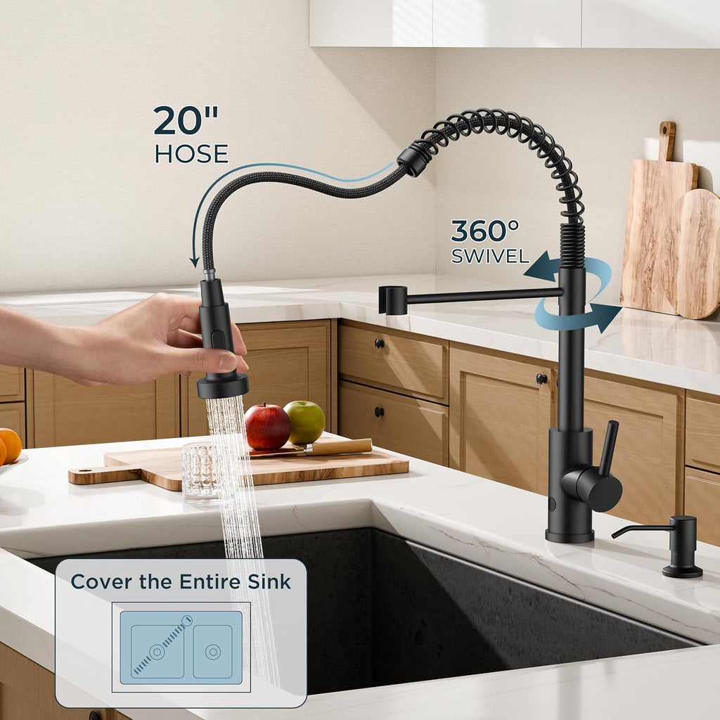 Touchless Kitchen Faucet with Soap Dispenser, Matte Black | Motion Sensor Activated, Hands-Free Pull Down Pot Filler