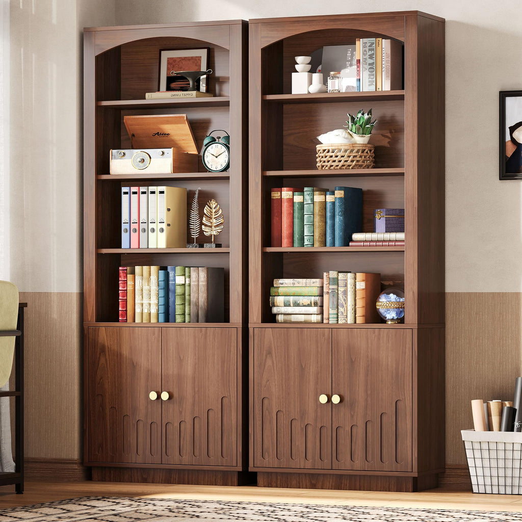 Book Shelf and Bookcases with Doors & Cabinet, Walnut Brown