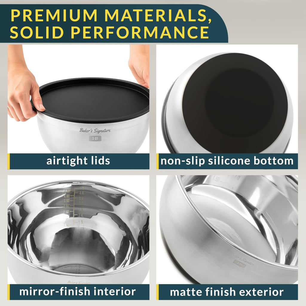 Stainless Steel Mixing Bowls with Lids Set of 5, 3 Graters, Black