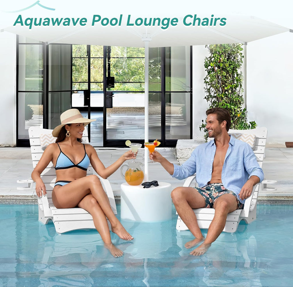 Pool Lounge Chairs Set of 2 with Armrest & Cupholder, 8-10 Shallow | HDPS Fade Resistant, Headrest, 330lbs Capacity