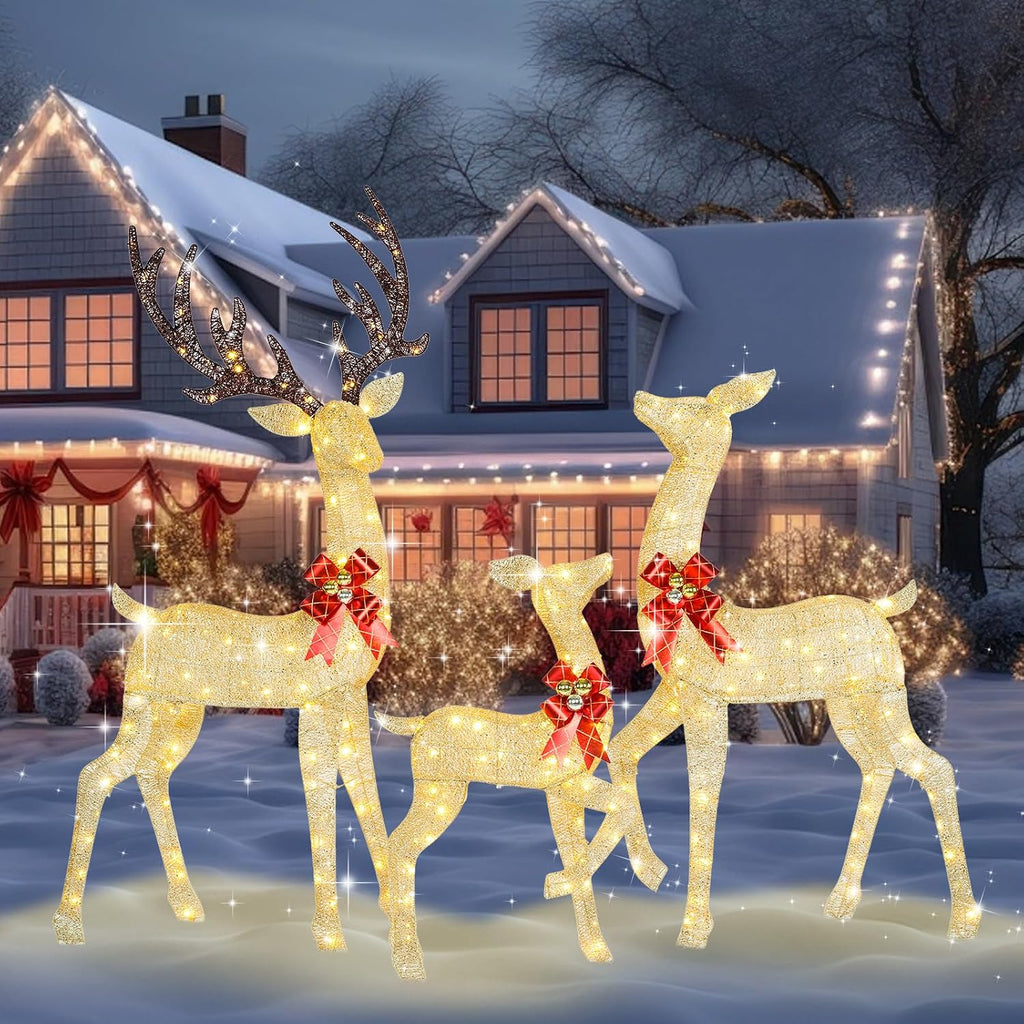 72" Light Up Reindeer Outdoor Christmas, 3-Piece Reindeer Christmas Decor