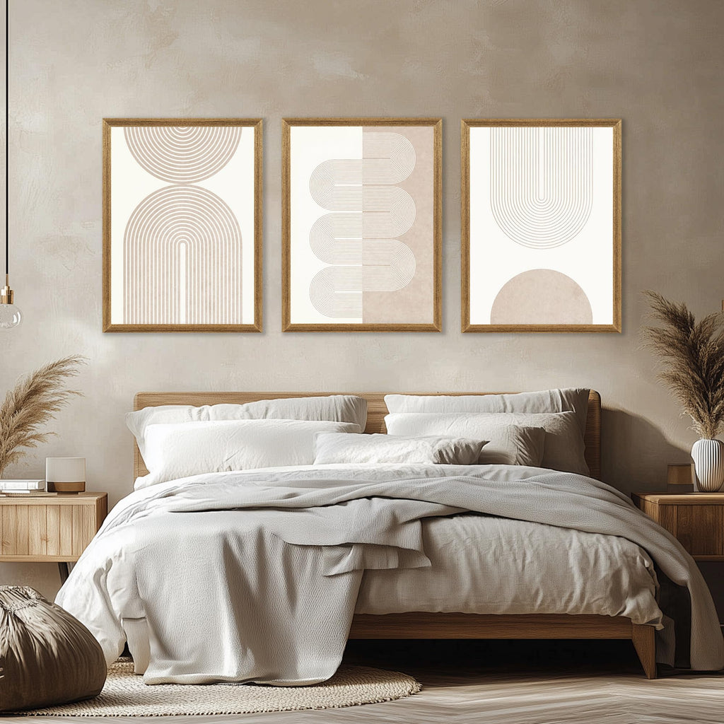 Abstract Geometric Wall Art Set of 3 Wood Frame, 12x16