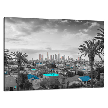 Los Angeles Skyline Wall Black and White City Wall Decor Palm Trees Picture Print on Canvas Poster Painting Framed