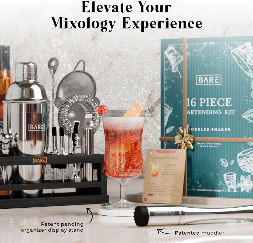 Mixology Bartender Kit Bar Set | 16-Piece Cocktail Shaker Set | Martini Barware Mixing Tools Bartending | Incl. 35 - Set of 16