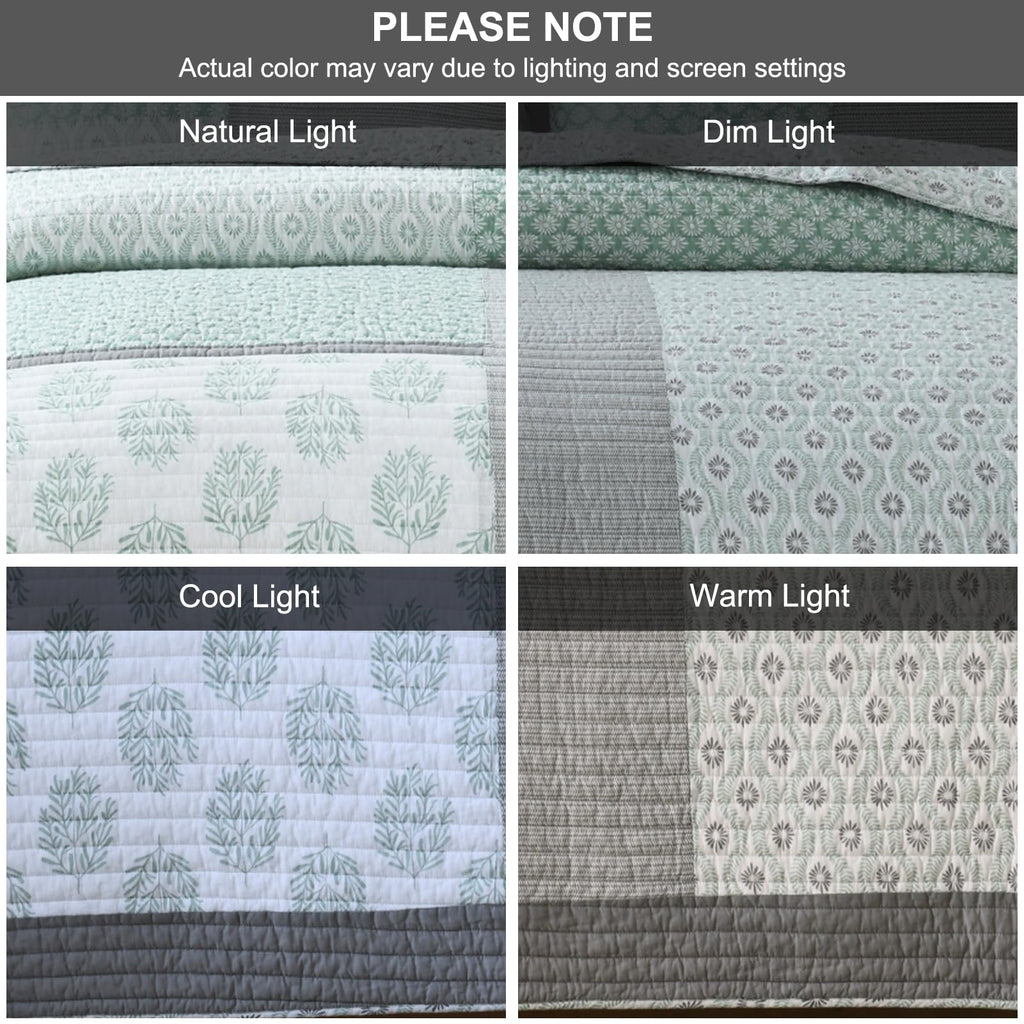 Quilt Set, 100% Cotton Bedspread Quilt Bedding Set, Patchwork Reversible Floral Quilt for Bed