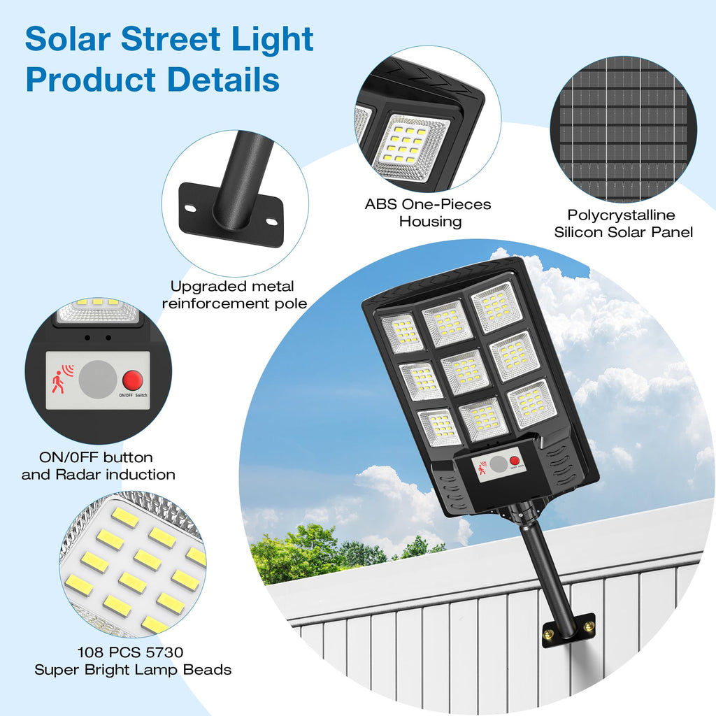 Solar Lights Outdoor, IP66 Waterproof Motion Sensor Solar Street Light