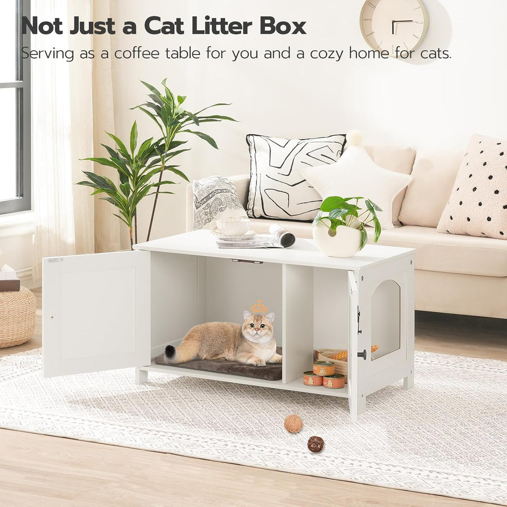 Litter Box Enclosure, Cat Litter Box Furniture with Removable Divider, Large Hidden Litter Box Furniture, Wooden Cat