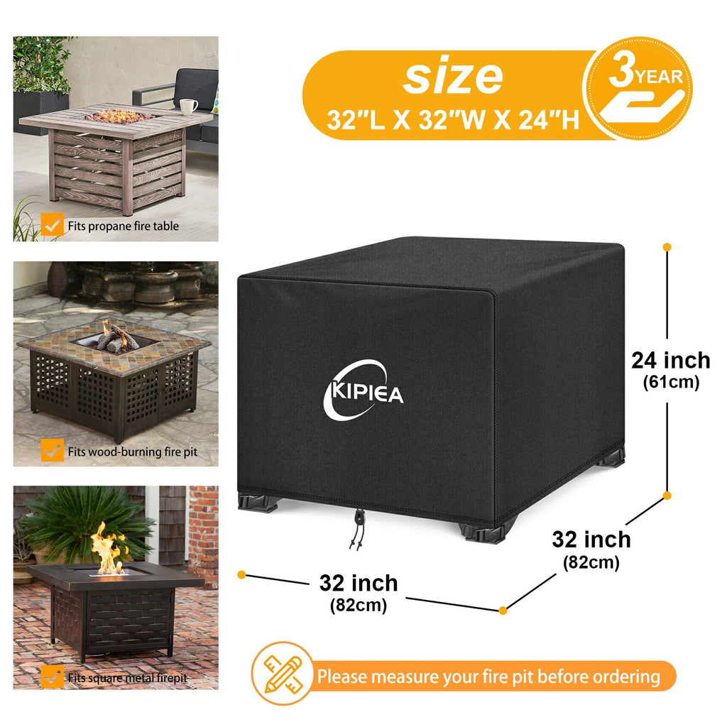Square Fire Pit Cover, Upgraded 600D Strong Tear Resistant, 32" L x 32" W x 24" H 100% Waterproof Fire Pit Table