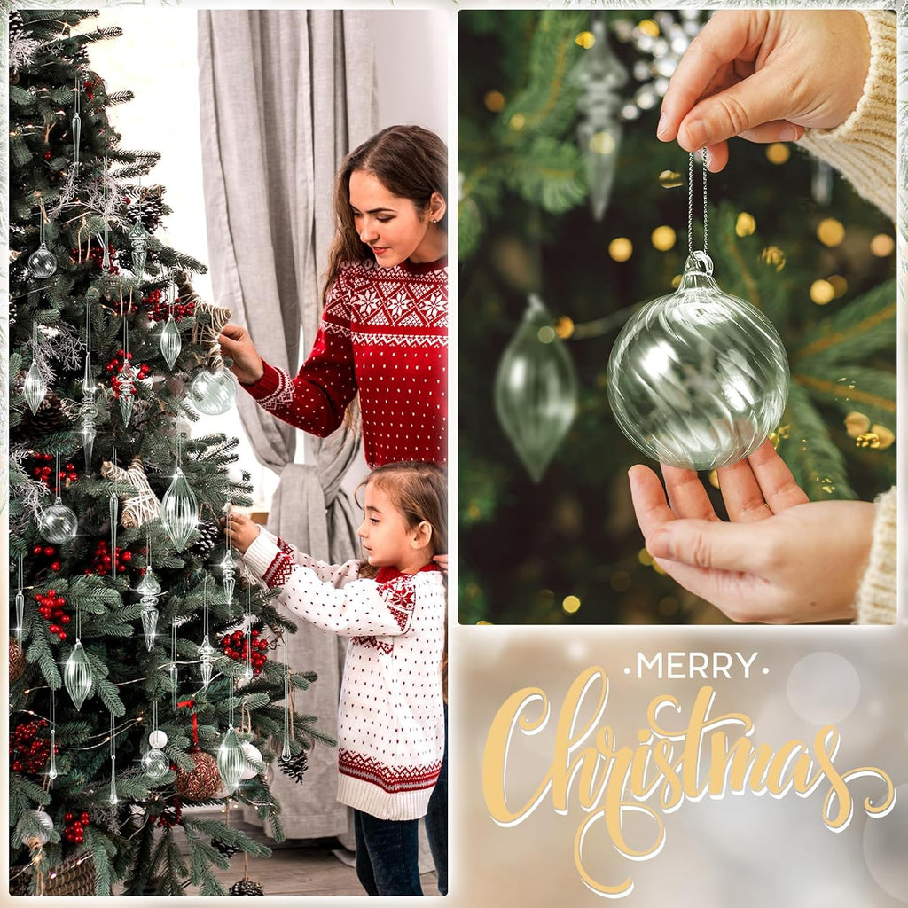 25 Pcs Christmas Clear Glass Ornaments, Finial Teardrop Icicle