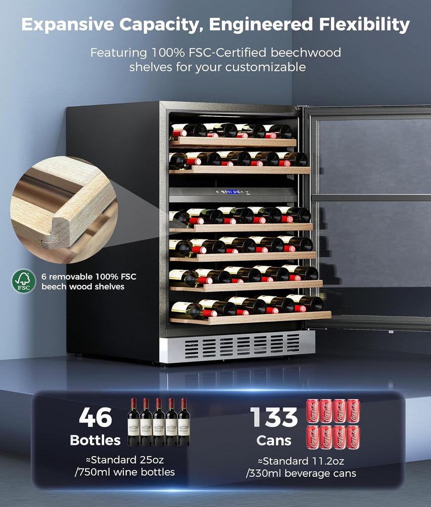 Wine Fridge Beverage Refrigerator - 24” Dual Zone 41 - 64°F/41-64°F Wine Cooler 