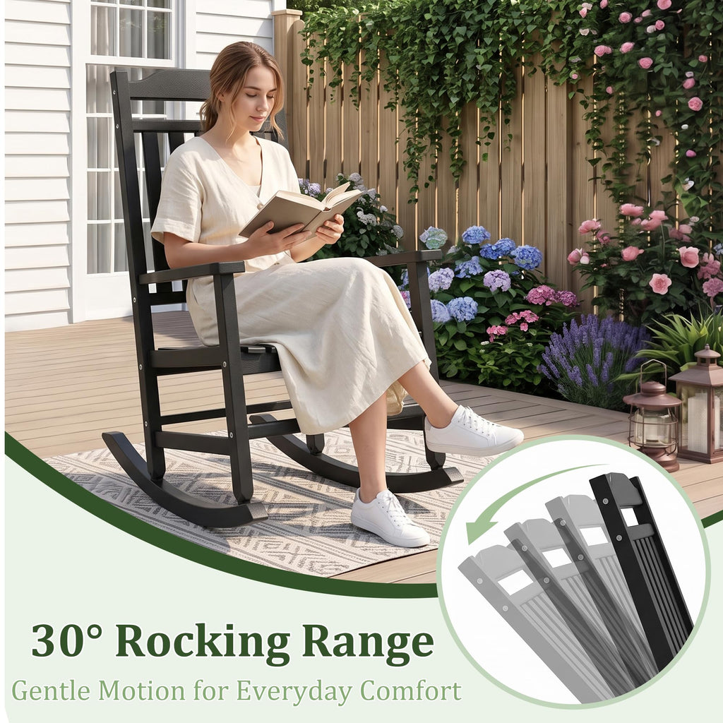 Outdoor Rocking Chairs Set of 2 and Side Table, All Weather Thickened Resin