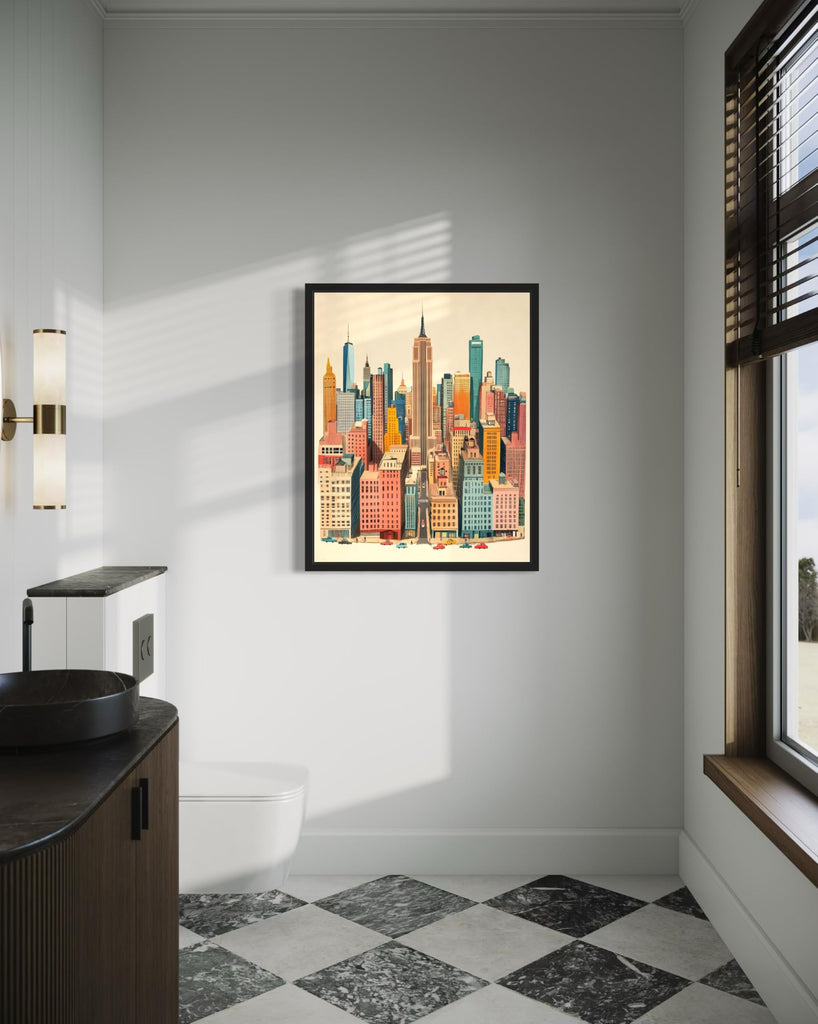 York Black Framed Wall Poster Print, Vintage Retro Landscape Scenery Painting Artwork Travel Prints Decor
