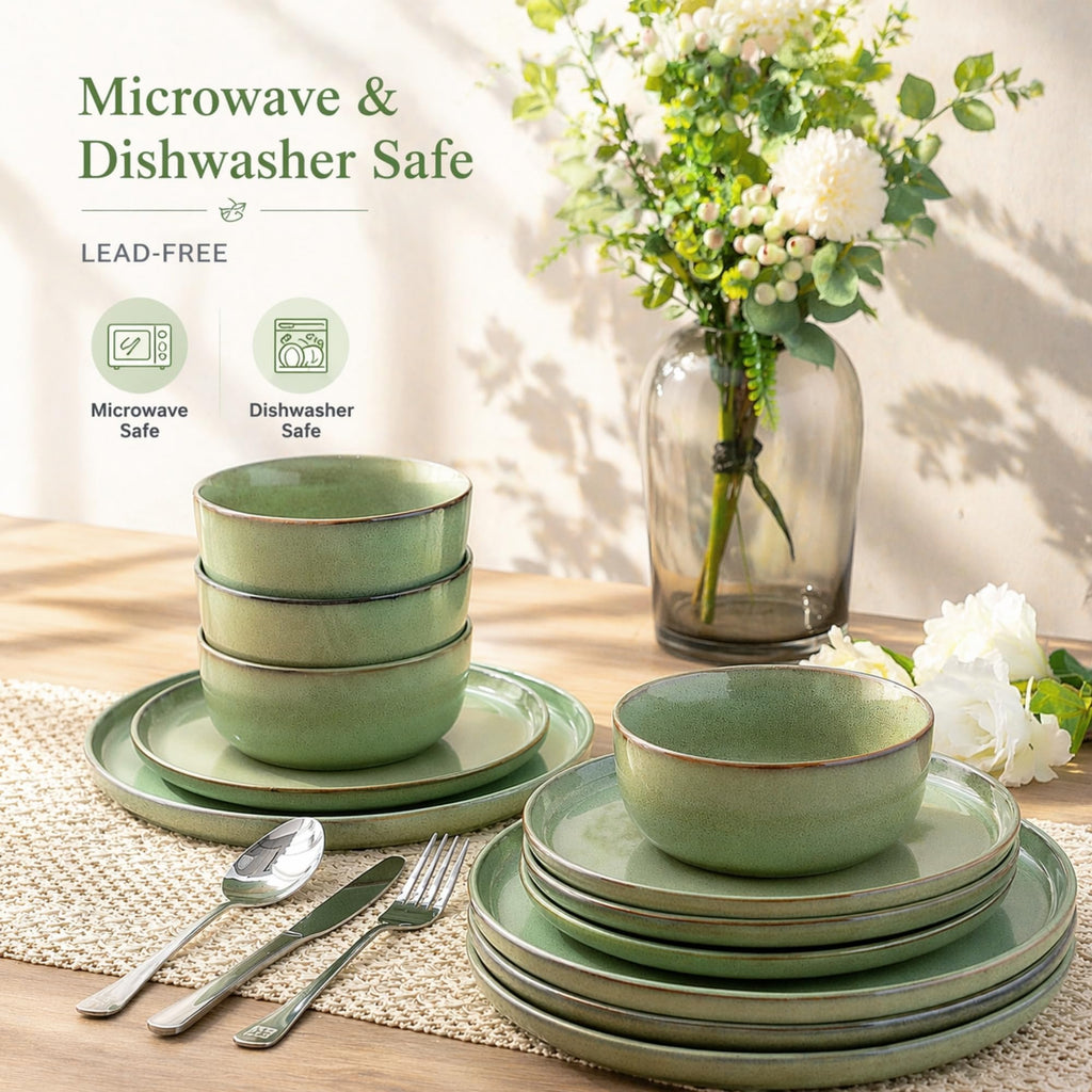 Dinnerware Sets for 6, 24 Pieces Ceramic Plates and Bowls Set