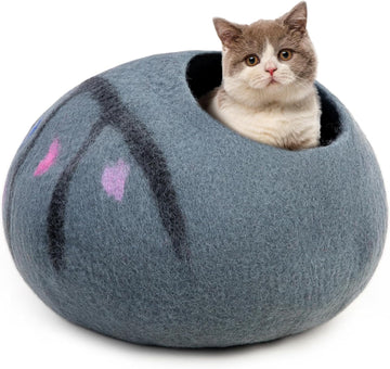 Premium Felt Cat Cave Bed - Wool Kitty Beds Handcrafted Kitten Caves Bed for Indoor Cats - Made from Merino Wool
