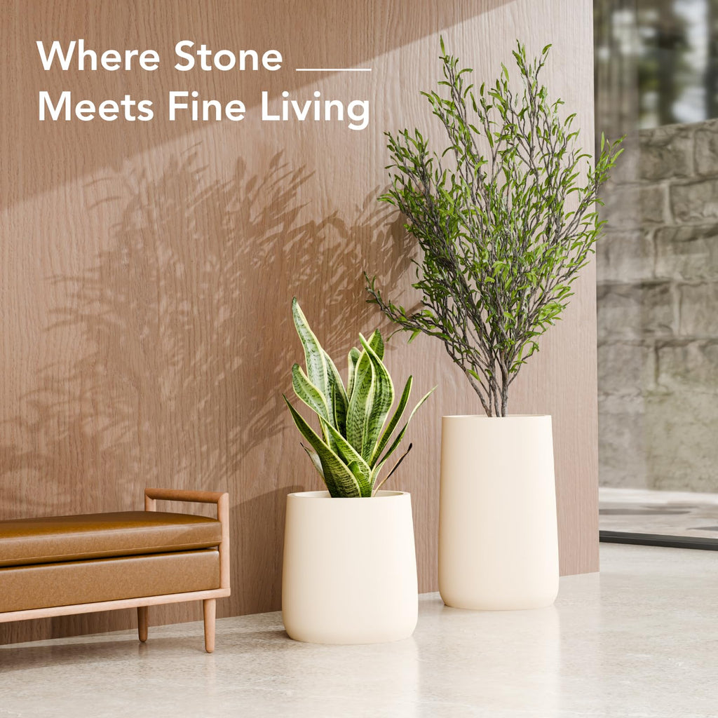 23.1" - Tall Large Conico Fiberstone Outdoor Planter - Kilim Beige