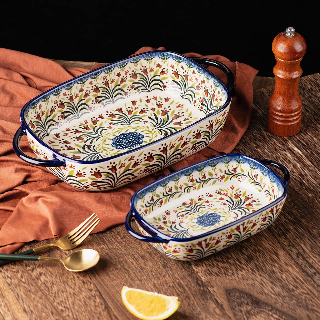 Baking Dish Ceramic Baking Pan Blue Casserole Dish Rectangular Baking Set 2pcs Bakeware Sets Single Serving Size