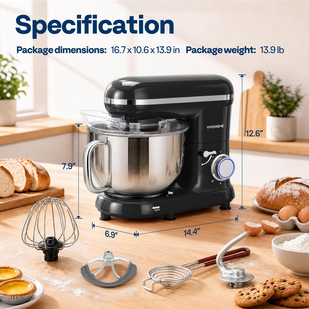 Stand Mixer, 6-Quart Tilt-Head Kitchen Mixer with Bowl, Black