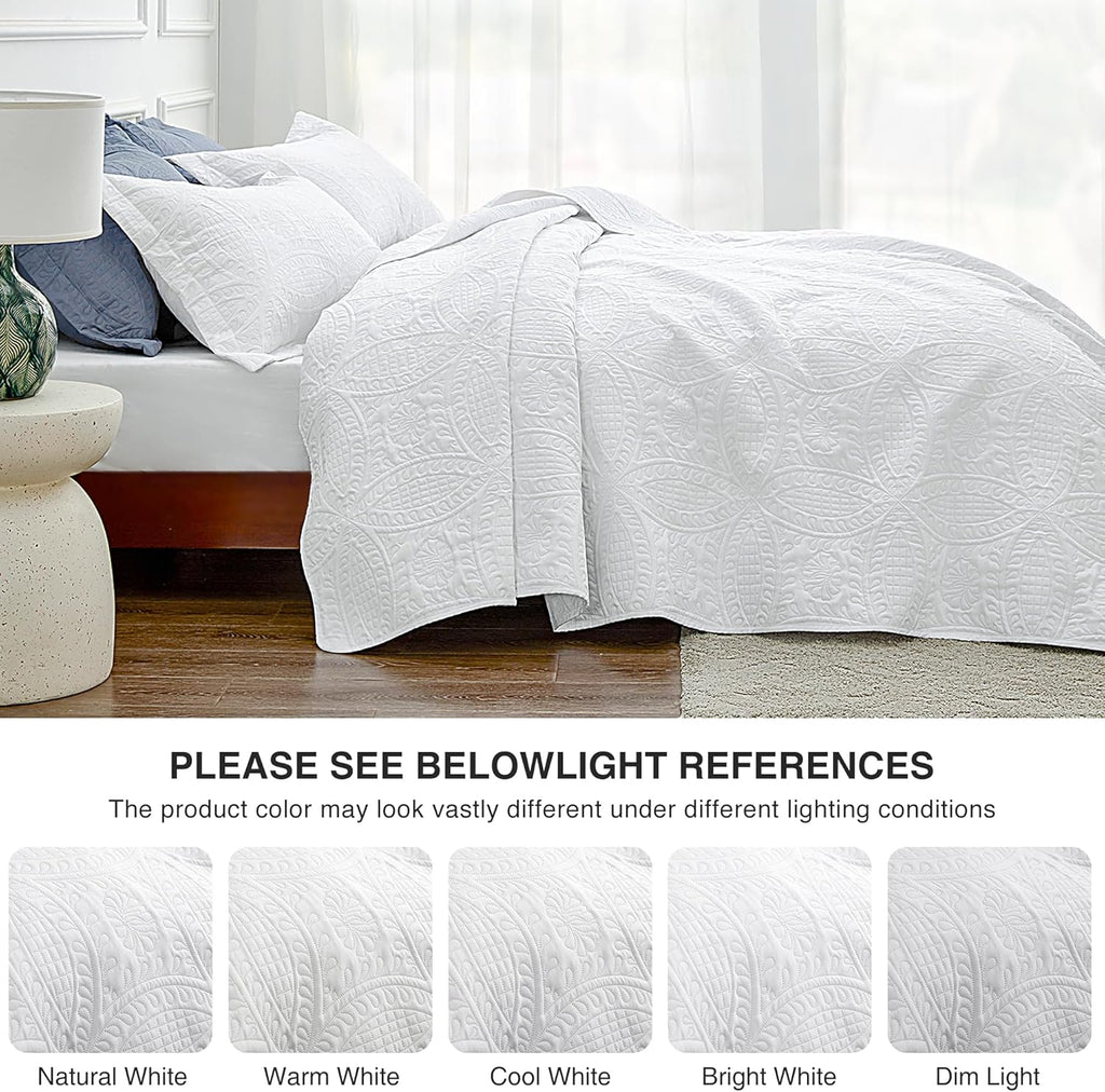 King Quilt Set White Bedspreads - Soft Bed Summer Lightweight Bedspread Comforter - Modern Style Coin Pattern