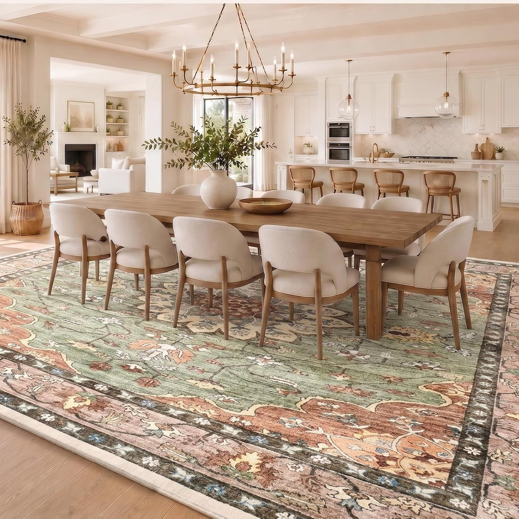 Washable Area Rug, Large Vintage Distressed Medallion Rugs