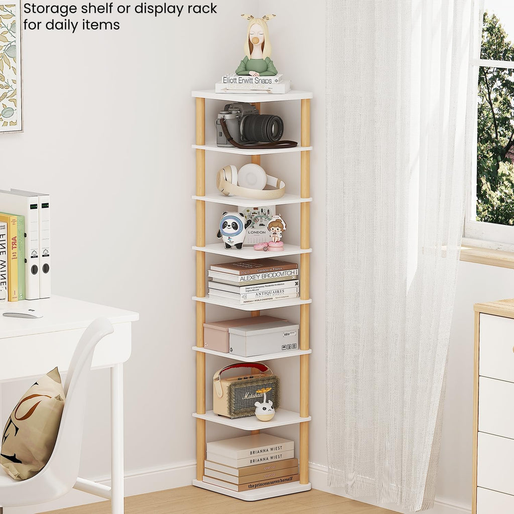 8 Tiers Vertical Shoe Rack, Tall Narrow Shoe Tower, Corner Shoe Rack, White