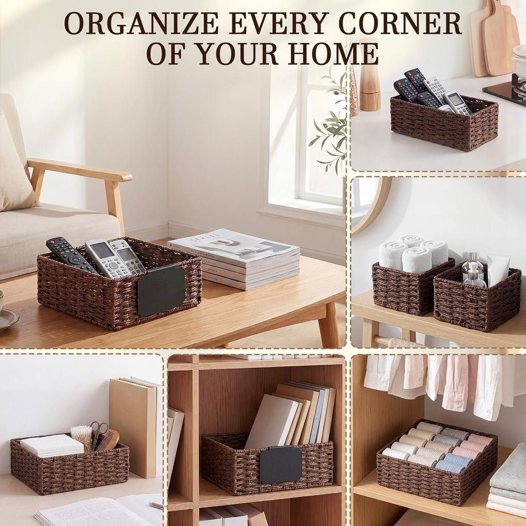 Paper Rope Bathroom Woven Basket Organizer Set of 4 Rustic Bathroom Decor Storage Baskets for Countertop Shelf Closet
