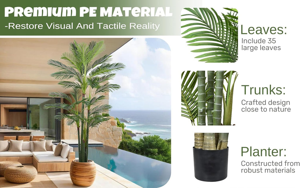 Artificial Areca Palm Tree 9FT with 35 Leaves Deluxe Realistic Tall Large Fake Faux Tropical Silk Plant 108 Inch