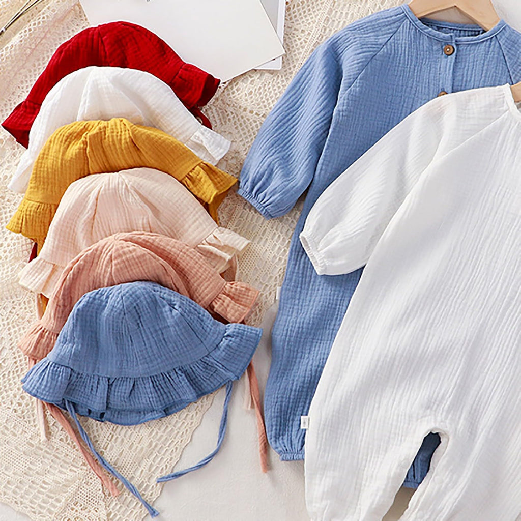 Newborn Clothes Newborn Girls Muslin Cotton Romper With Hat Long Sleeve Gauze Jumpsuit Breathable Summer Outfit Baby
