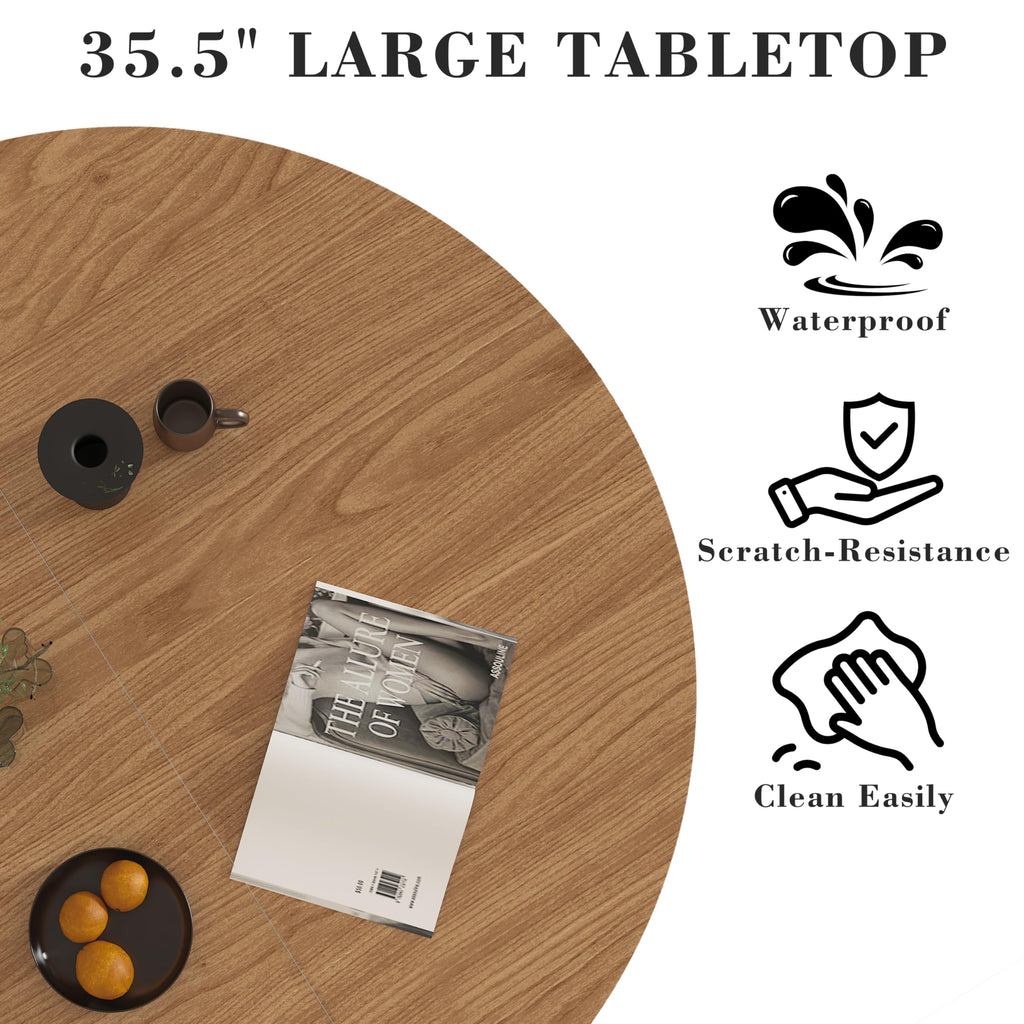 35.5'' Round Dining Table for 2-4, Small Dining Table with Storage Shelf, Modern Fluted Dining Room Table, Wood Base