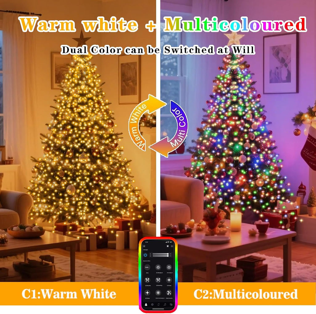 Smart Christmas Tree Lights, APP Control 6.56Ft 16 Lines String 400 LED Decorations Lights with Ring, DIY scenarios