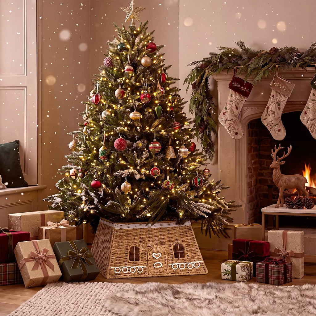 Christmas Gingerbread House Tree Collar, 17 in, Rattan, Brown