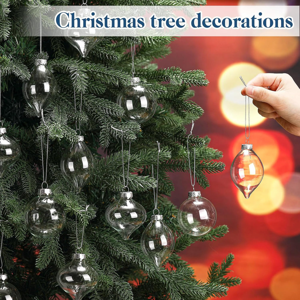 Clear Glass Christmas Ball Ornaments Set 3.15" - Set of 12
