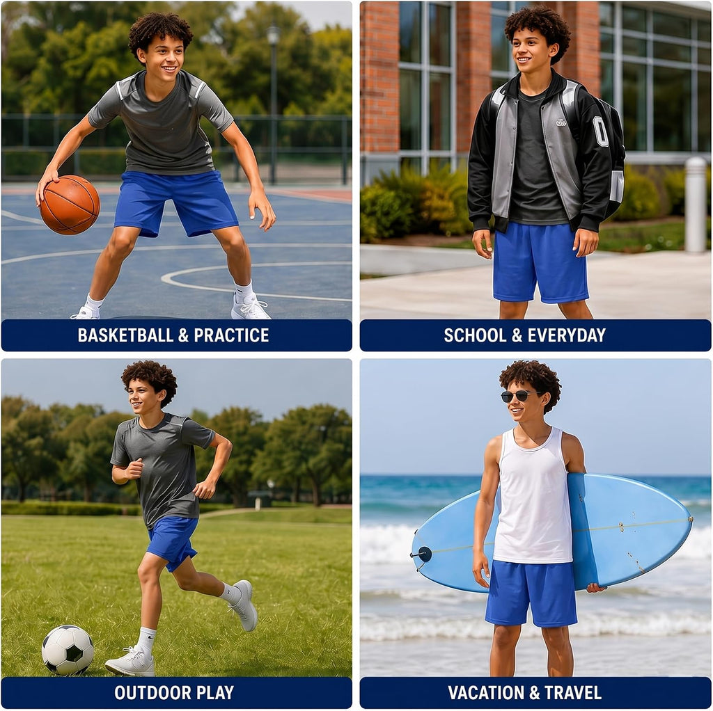 Boys Basketball Shorts 4 Pack Performance Active Mesh Shorts
