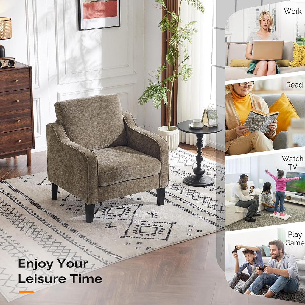 Accent Chair Chairs Light Brown Reading Chair Scooped Arm Chair Mid Century Modern Accent Chairs Upholstered Comfy