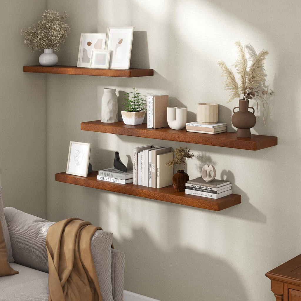 48 Inch Floating Shelves, Rustic Solid Wood Wall Shelves Set of 1, 8 Inch Deep Floating Shelf, Heavy-Duty Wooden