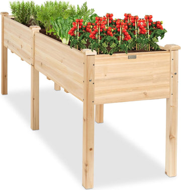 72x24x30in Raised Garden Bed, Elevated Wood Planter Box Stand for Backyard, Patio, Balcony w/Divider Panel, 6 Legs