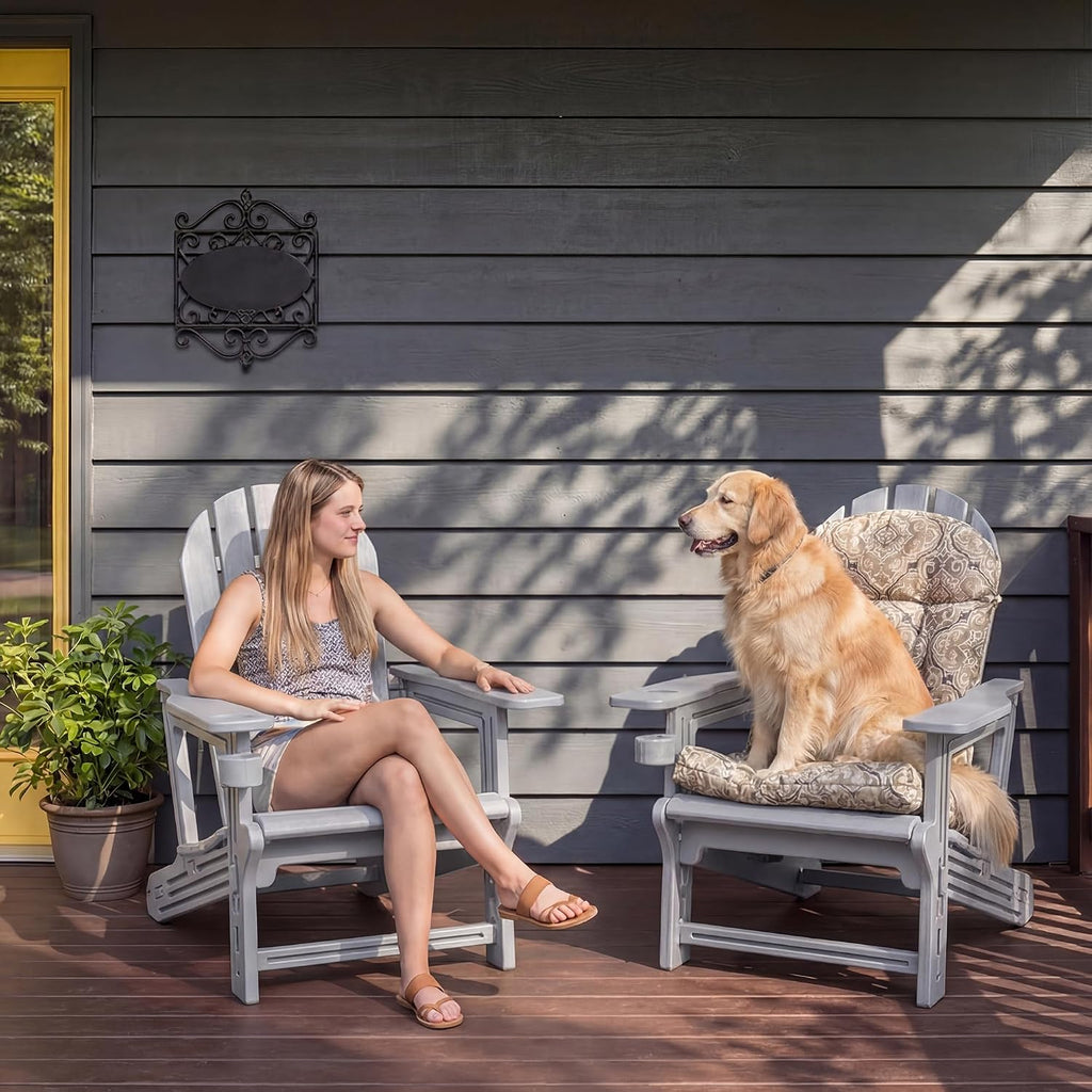 Adirondack Chair Set of 2, Screw-Free HDPE Oversized Outdoor Adirondack Chairs with Cup Holder, Wood Grain Finish